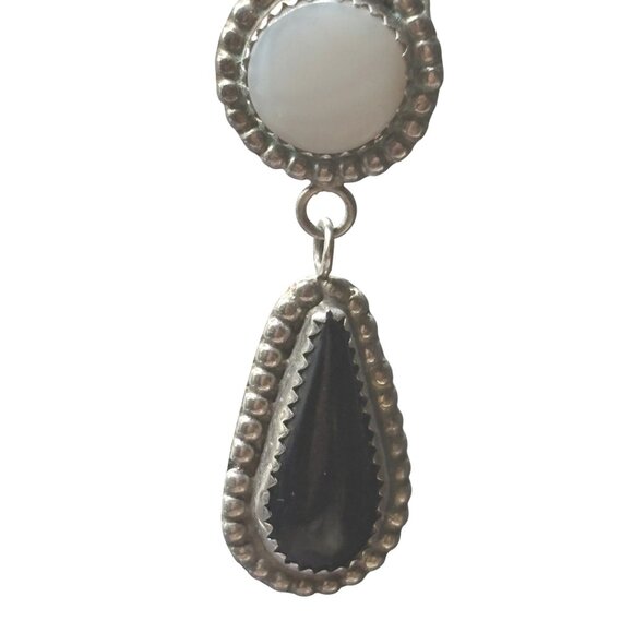 Vtg 925 Silver Mother Of Pearl Onyx Drop Earrings Sante Fe Origin Southwestern - Picture 7 of 12